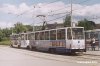 Technické muzeum v Brně se dnes může pyšnit i velmi vydařenou celovozovou reklamou na soupravě tramvají T6 evid. č. 1211+1212, která je na snímku z 29. 5. 2004 zachycena na výstupní zastávce na Staré Osadě, foto © Ladislav Kašík.